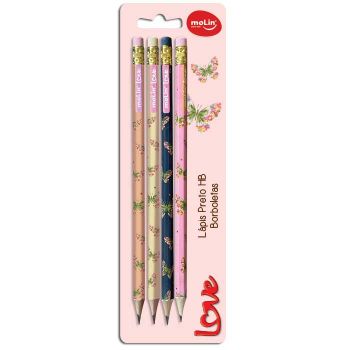 LAPIS PT HB BORBOLETAS BT 4UN (32253)